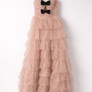 Macy's Blush Ruffle Maxi Dress with Black Bows